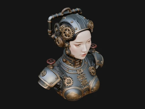 Steampunk Clockwork Head Bust Design 1 - 3D Print Model 3D Print Model