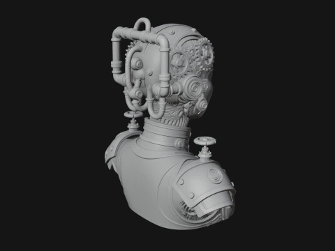 Steampunk Clockwork Head Bust Design 1 - 3D Print Model 3D Print Model