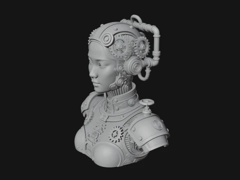 Steampunk Clockwork Head Bust Design 1 - 3D Print Model 3D Print Model