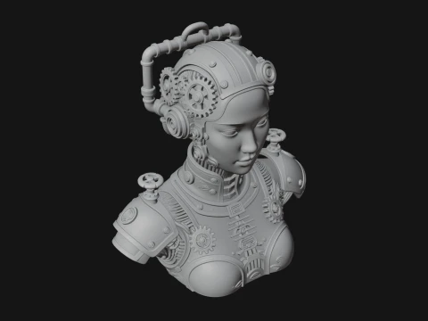 Steampunk Clockwork Head Bust Design 1 - 3D Print Model 3D Print Model