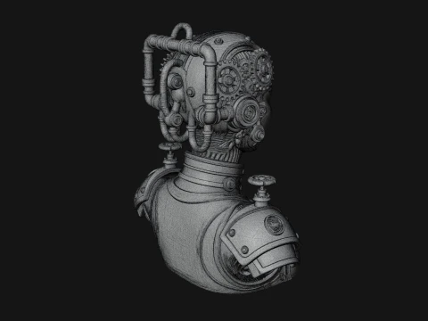 Steampunk Clockwork Head Bust Design 1 - 3D Print Model 3D Print Model