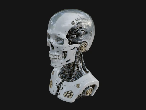 Cyborg Skull Bust Statue Design 1 - 3D Print Model 3D Druckmodell