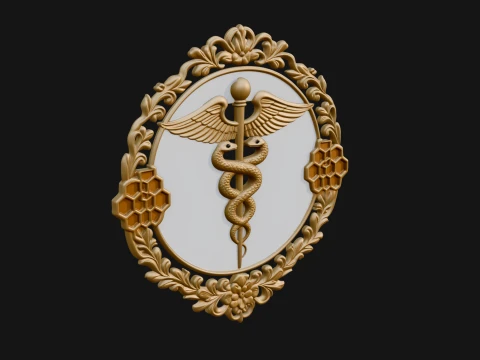Caduceus Medical Wall Plaque Design 1 - 3D Print Model 3D Print Model