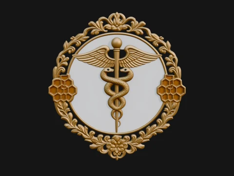 Caduceus Medical Wall Plaque Design 1 - 3D Print Model 3D Print Model