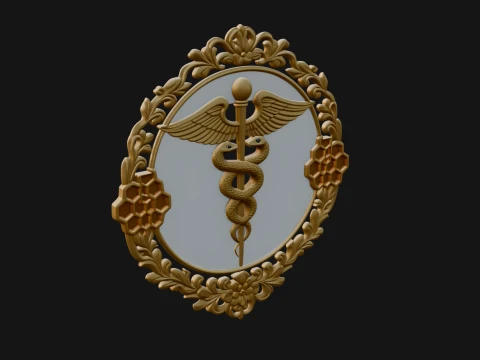 Caduceus Medical Wall Plaque Design 1 - 3D Print Model 3D Print Model