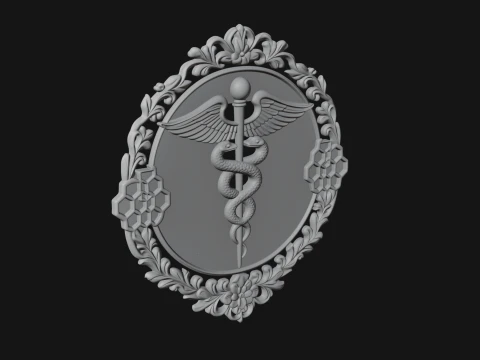 Caduceus Medical Wall Plaque Design 1 - 3D Print Model 3D Print Model