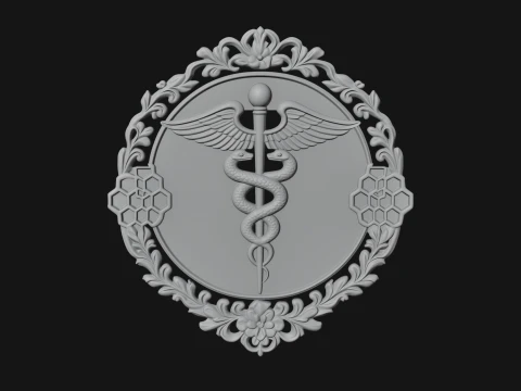 Caduceus Medical Wall Plaque Design 1 - 3D Print Model 3D Print Model
