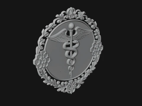 Caduceus Medical Wall Plaque Design 1 - 3D Print Model 3D Print Model