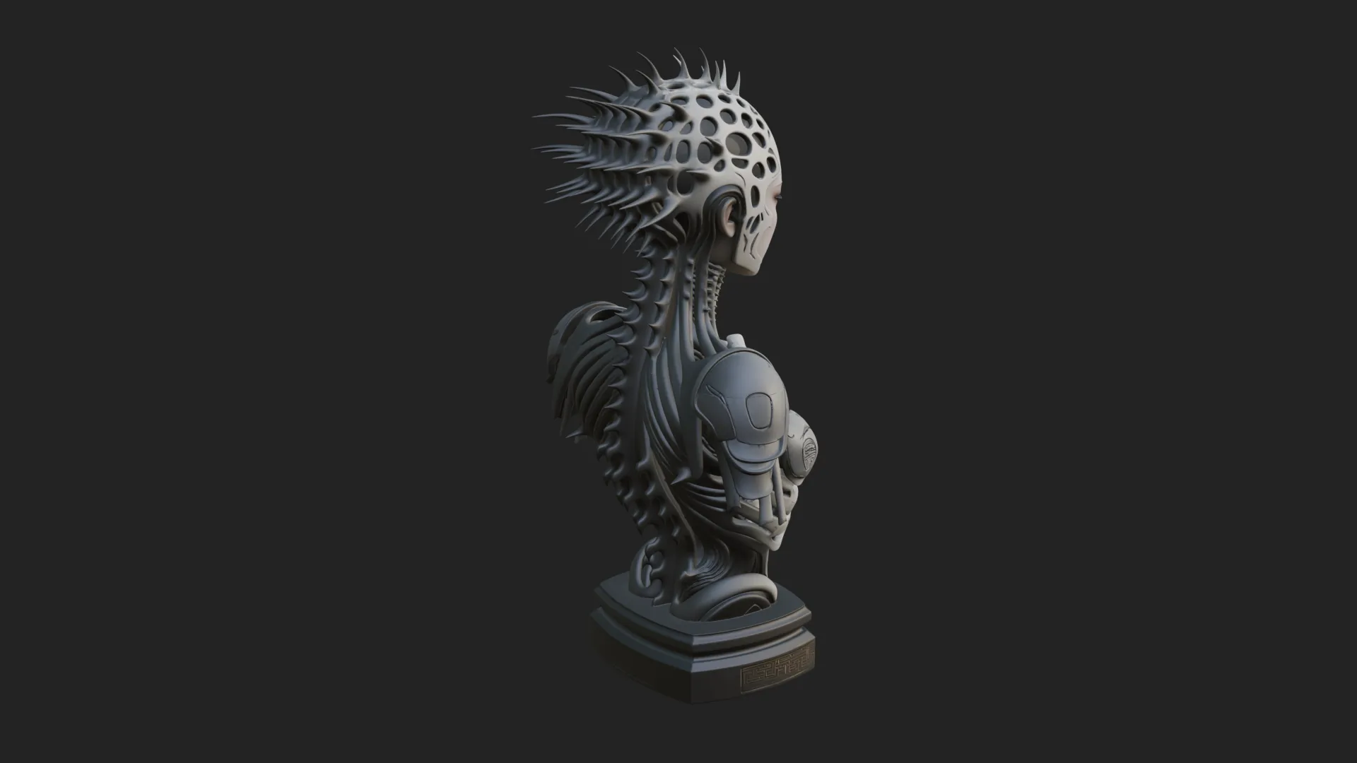 Biomechanical Alien Bust Statue Design 1 - 3D Print Model 3D Print Model .c4d .max .obj .3ds .fbx .stl .blend 