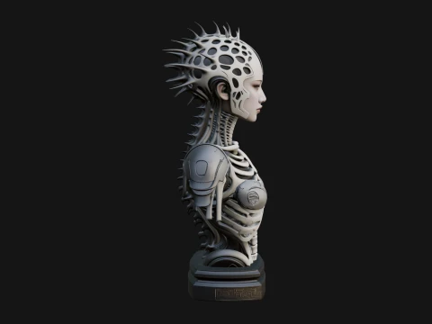 Biomechanical Alien Bust Statue Design 1 - 3D Print Model 3D Print Model