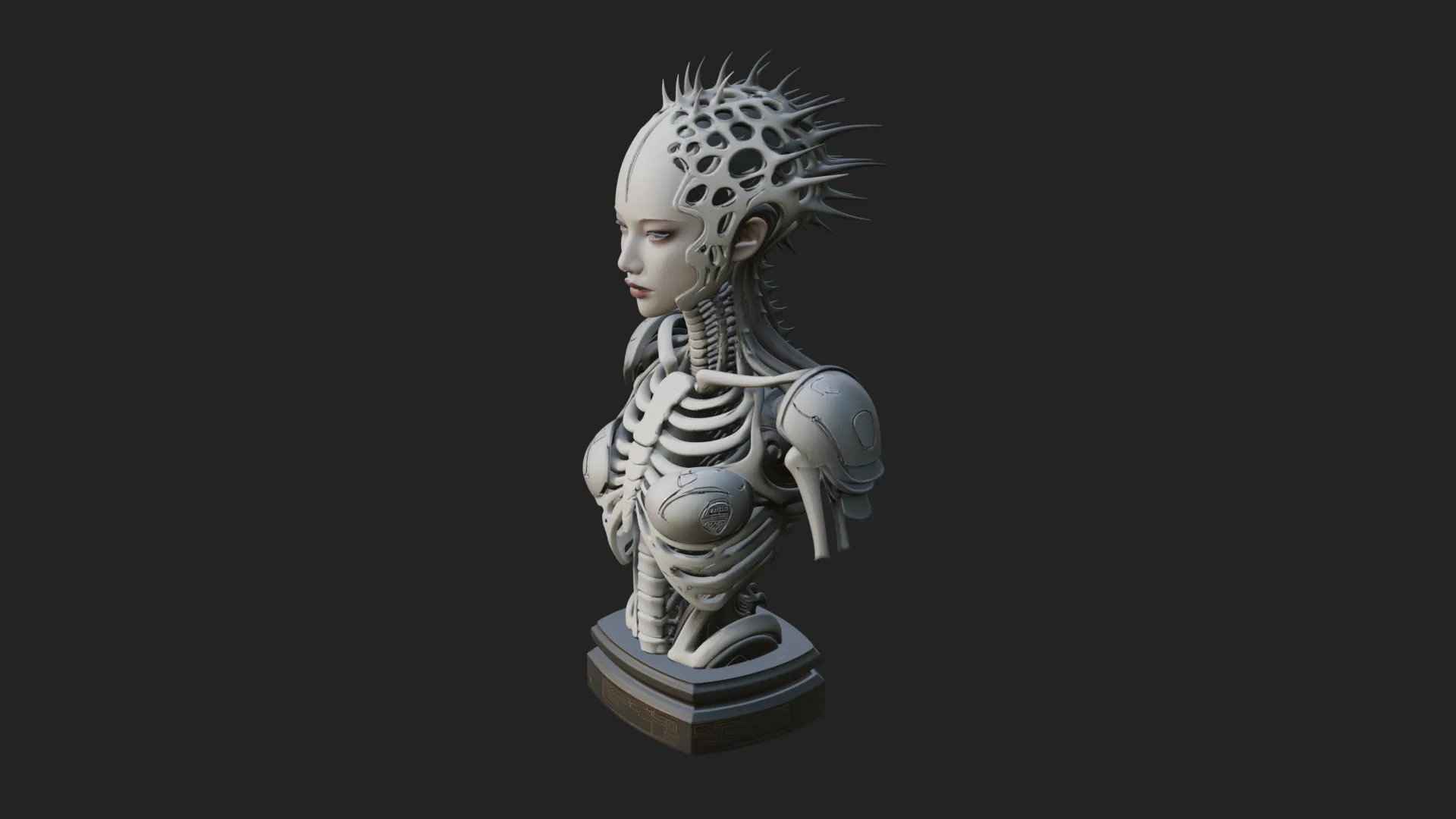 Biomechanical Alien Bust Statue Design 1 - 3D Print Model 3D Print Model .c4d .max .obj .3ds .fbx .stl .blend