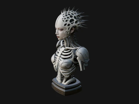 Biomechanical Alien Bust Statue Design 1 - 3D Print Model 3D Print Model
