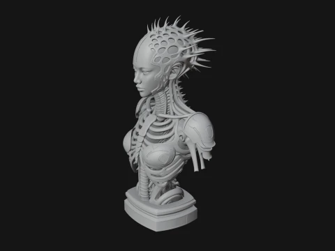 Biomechanical Alien Bust Statue Design 1 - 3D Print Model 3D Print Model