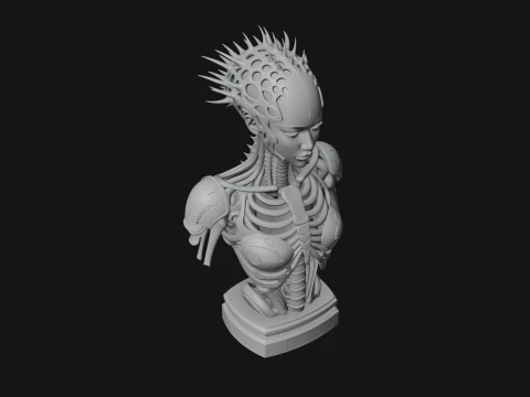 Biomechanical Alien Bust Statue Design 1 - 3D Print Model 3D Print Model