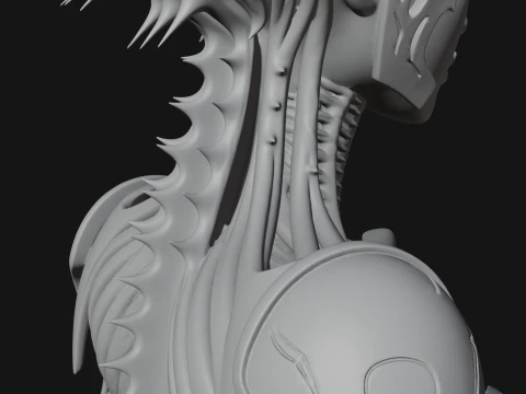 Biomechanical Alien Bust Statue Design 1 - 3D Print Model 3D Print Model