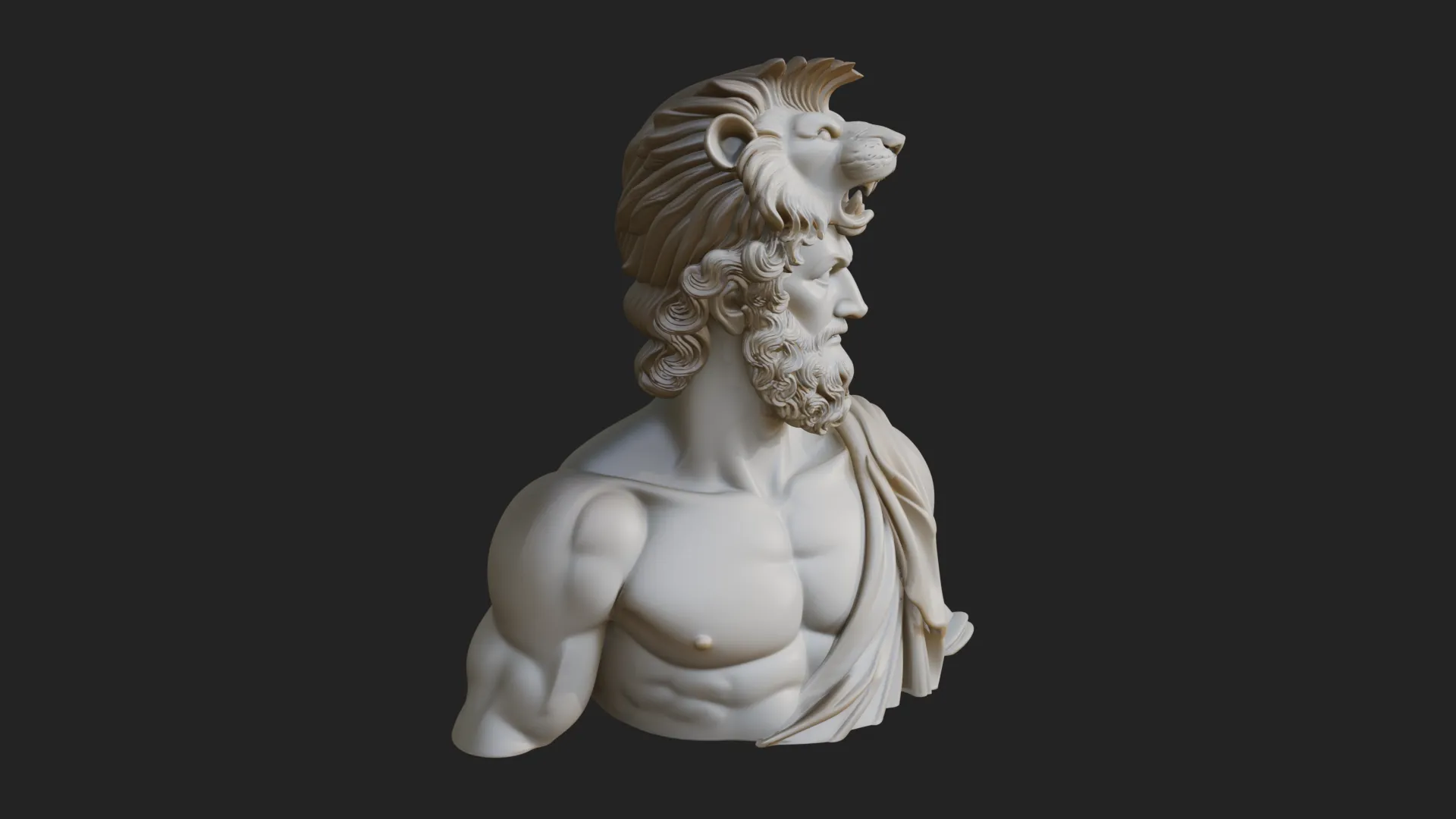 Hercules Lion Pelt Bust Statue Design 1 - 3D Print Model 3D Print Model .c4d .max .obj .3ds .fbx .stl .blend 