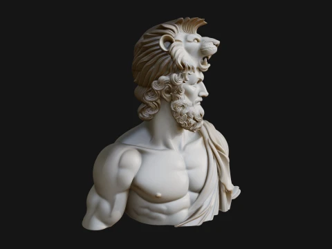 Hercules Lion Pelt Bust Statue Design 1 - 3D Print Model 3D Print Model