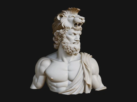 Hercules Lion Pelt Bust Statue Design 1 - 3D Print Model 3D Print Model