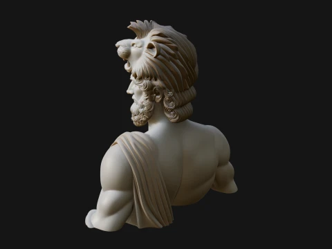 Hercules Lion Pelt Bust Statue Design 1 - 3D Print Model 3D Print Model