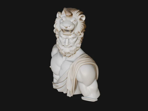 Hercules Lion Pelt Bust Statue Design 1 - 3D Print Model 3D Print Model