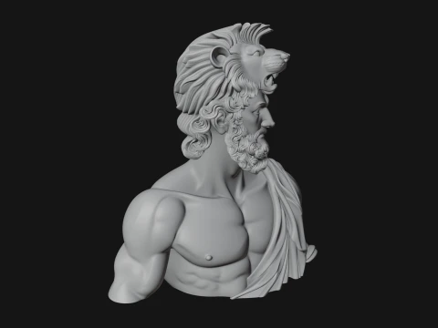 Hercules Lion Pelt Bust Statue Design 1 - 3D Print Model 3D Print Model