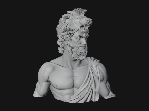 Hercules Lion Pelt Bust Statue Design 1 - 3D Print Model 3D Print Model