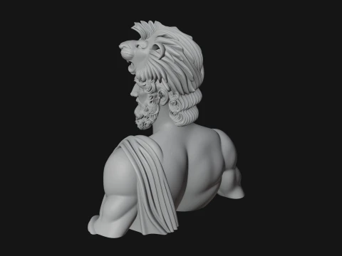 Hercules Lion Pelt Bust Statue Design 1 - 3D Print Model 3D Print Model