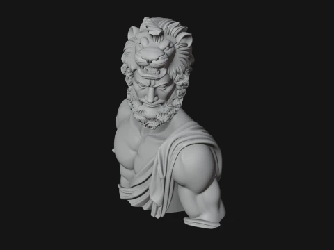 Hercules Lion Pelt Bust Statue Design 1 - 3D Print Model 3D Print Model
