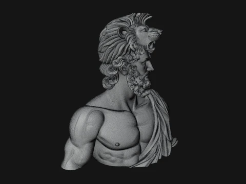 Hercules Lion Pelt Bust Statue Design 1 - 3D Print Model 3D Print Model