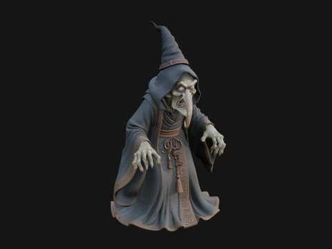 Hooded Wizard with Staff Statue Design 5 - 3D Print Model 3D Druckmodell