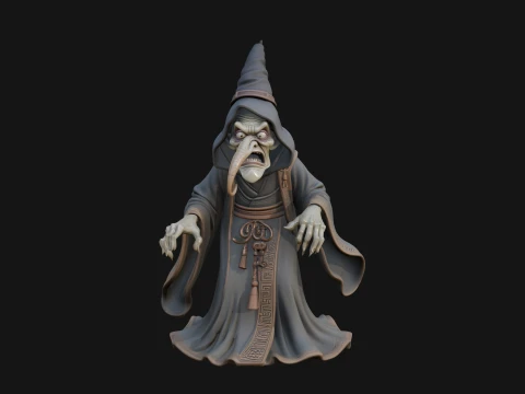 Hooded Wizard with Staff Statue Design 5 - 3D Print Model 3D Print Model