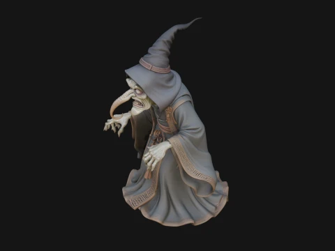 Hooded Wizard with Staff Statue Design 5 - 3D Print Model 3D Print Model
