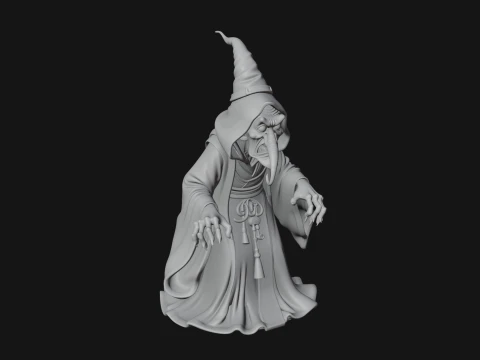Hooded Wizard with Staff Statue Design 5 - 3D Print Model 3D Print Model