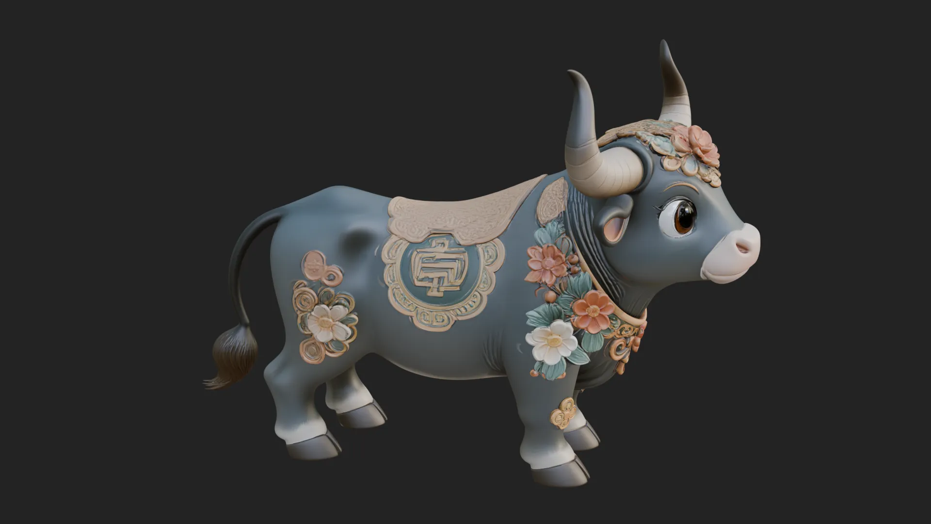 Floral Chibi Ox Statue Design 1 - 3D Print Model 3D Print Model .c4d .max .obj .3ds .fbx .stl .blend 