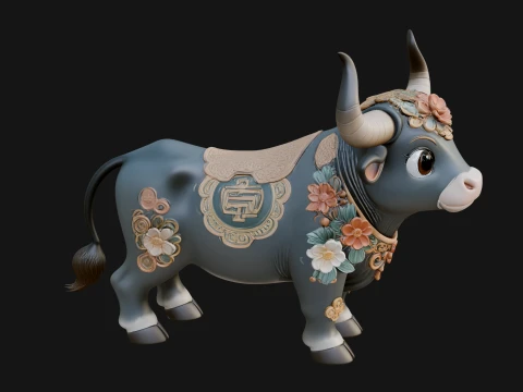 Floral Chibi Ox Statue Design 1 - 3D Print Model Modelo de impresión 3D