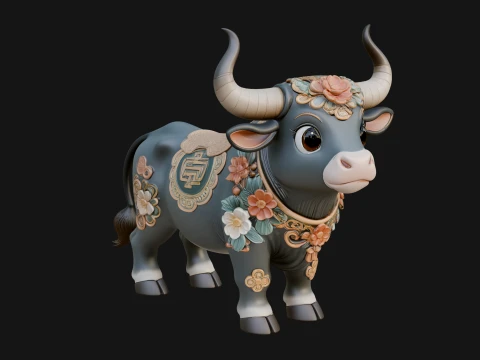 Floral Chibi Ox Statue Design 1 - 3D Print Model 3D Print Model