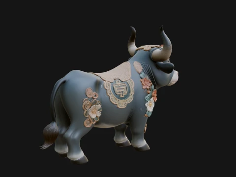 Floral Chibi Ox Statue Design 1 - 3D Print Model 3D Print Model