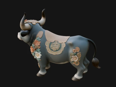 Floral Chibi Ox Statue Design 1 - 3D Print Model 3D Print Model