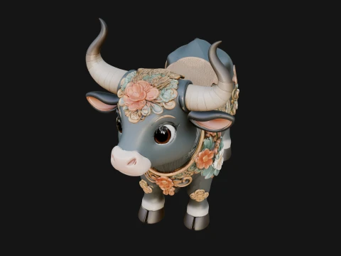 Floral Chibi Ox Statue Design 1 - 3D Print Model 3D Print Model