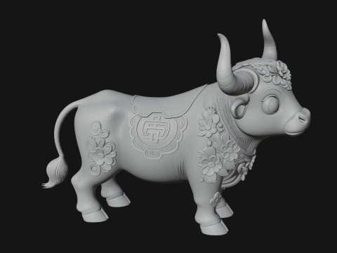 Floral Chibi Ox Statue Design 1 - 3D Print Model 3D Print Model