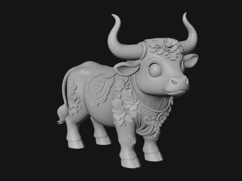 Floral Chibi Ox Statue Design 1 - 3D Print Model 3D Print Model