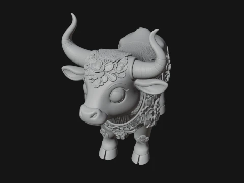 Floral Chibi Ox Statue Design 1 - 3D Print Model 3D Print Model