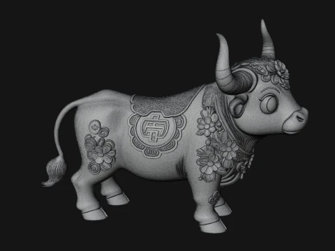 Floral Chibi Ox Statue Design 1 - 3D Print Model 3D Print Model