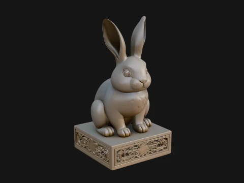 Rabbit on Pedestal Statue Design 1 - 3D Print Model Modelo de Impressão 3D