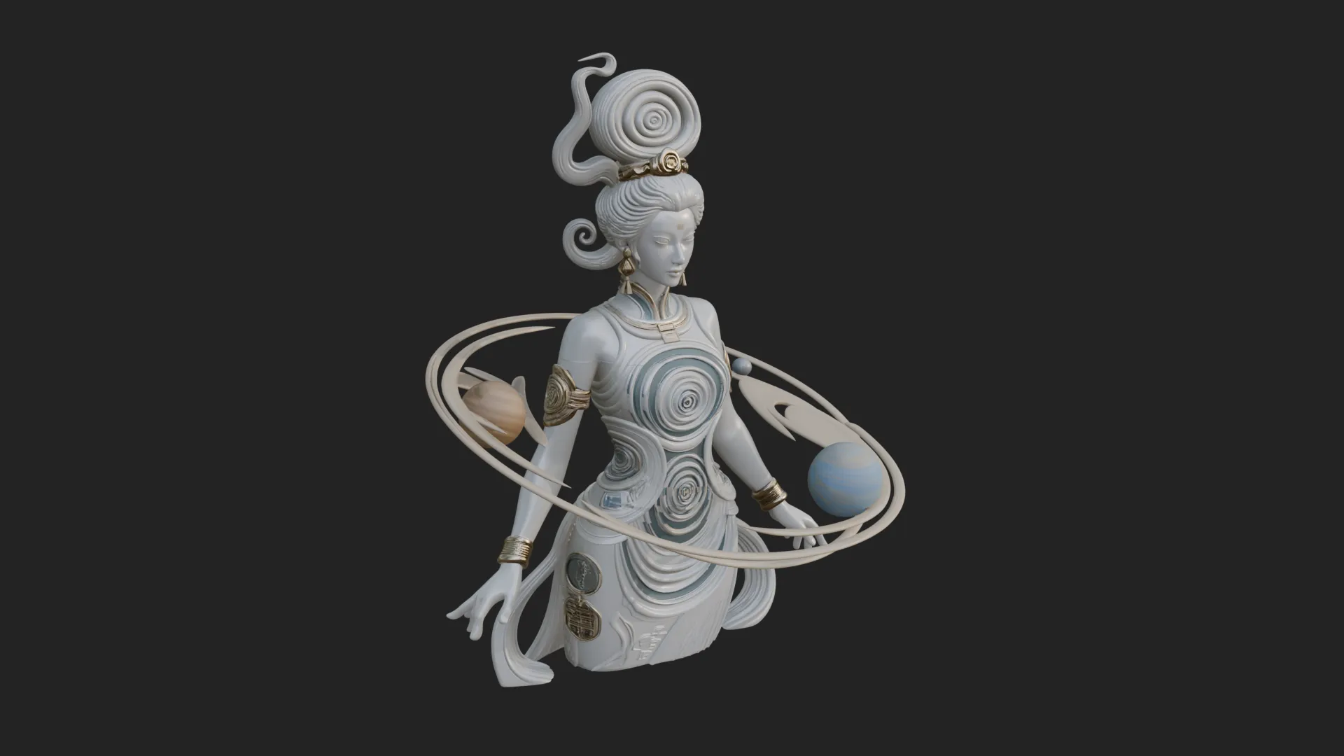 Cosmic Goddess with Rings Statue Design 1 - 3D Print Model 3D Print Model .c4d .max .obj .3ds .fbx .stl .blend 