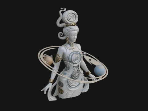 Cosmic Goddess with Rings Statue Design 1 - 3D Print Model Modelo de impresión 3D