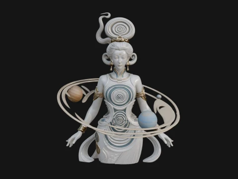 Cosmic Goddess with Rings Statue Design 1 - 3D Print Model 3D Print Model