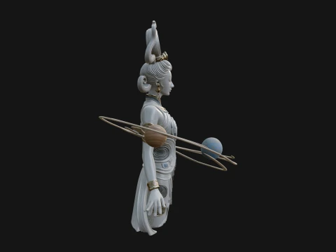 Cosmic Goddess with Rings Statue Design 1 - 3D Print Model 3D Print Model