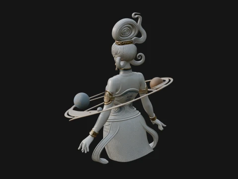 Cosmic Goddess with Rings Statue Design 1 - 3D Print Model 3D Print Model