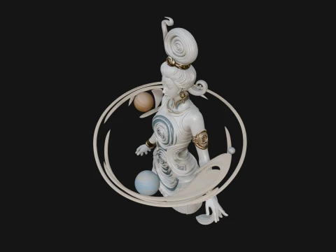 Cosmic Goddess with Rings Statue Design 1 - 3D Print Model 3D Print Model